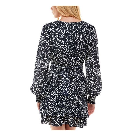 EMERALD SUNDAE Womens Navy Long Sleeve Short Party Fit + Flare Dress 15 - Picture 2 of 4